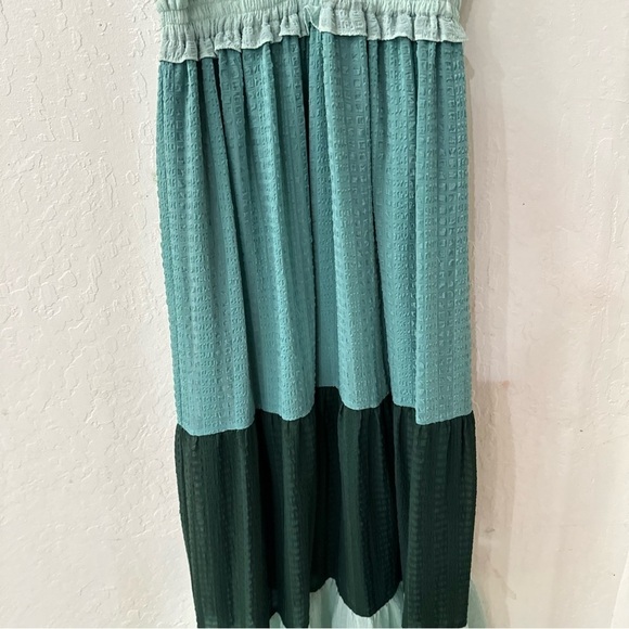 Slate & Willow Blue Tiered Swiss Dot Braided Tank V Neck Maxi Dress Size Medium - Picture 5 of 9